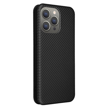 PU Leather Card Holder Phone Case for iPhone 15 Pro , Carbon Fiber Texture Stand Cover