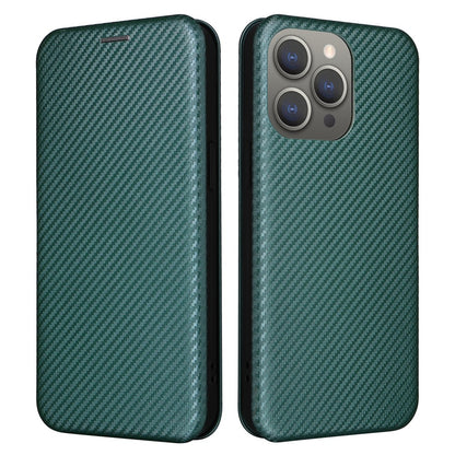 PU Leather Card Holder Phone Case for iPhone 15 Pro , Carbon Fiber Texture Stand Cover