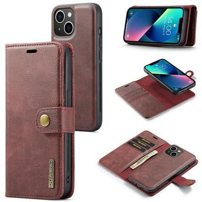 DG.MING For iPhone 15 Anti-Scratch Split Leather Wallet Stand Cover Detachable Magnetic Phone Case Shell