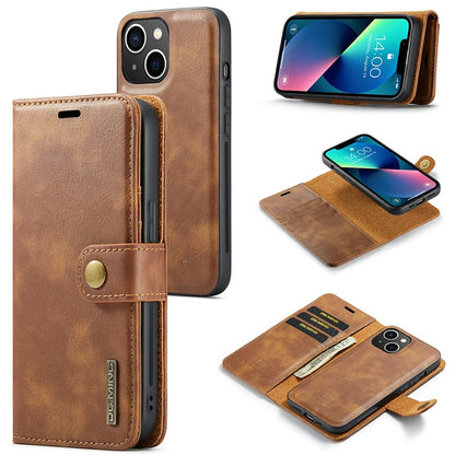 DG.MING For iPhone 15 Anti-Scratch Split Leather Wallet Stand Cover Detachable Magnetic Phone Case Shell