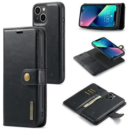 DG.MING for iPhone 15 Plus Detachable Magnetic Phone Case Anti-Dorp Split Leather Wallet Stand Case