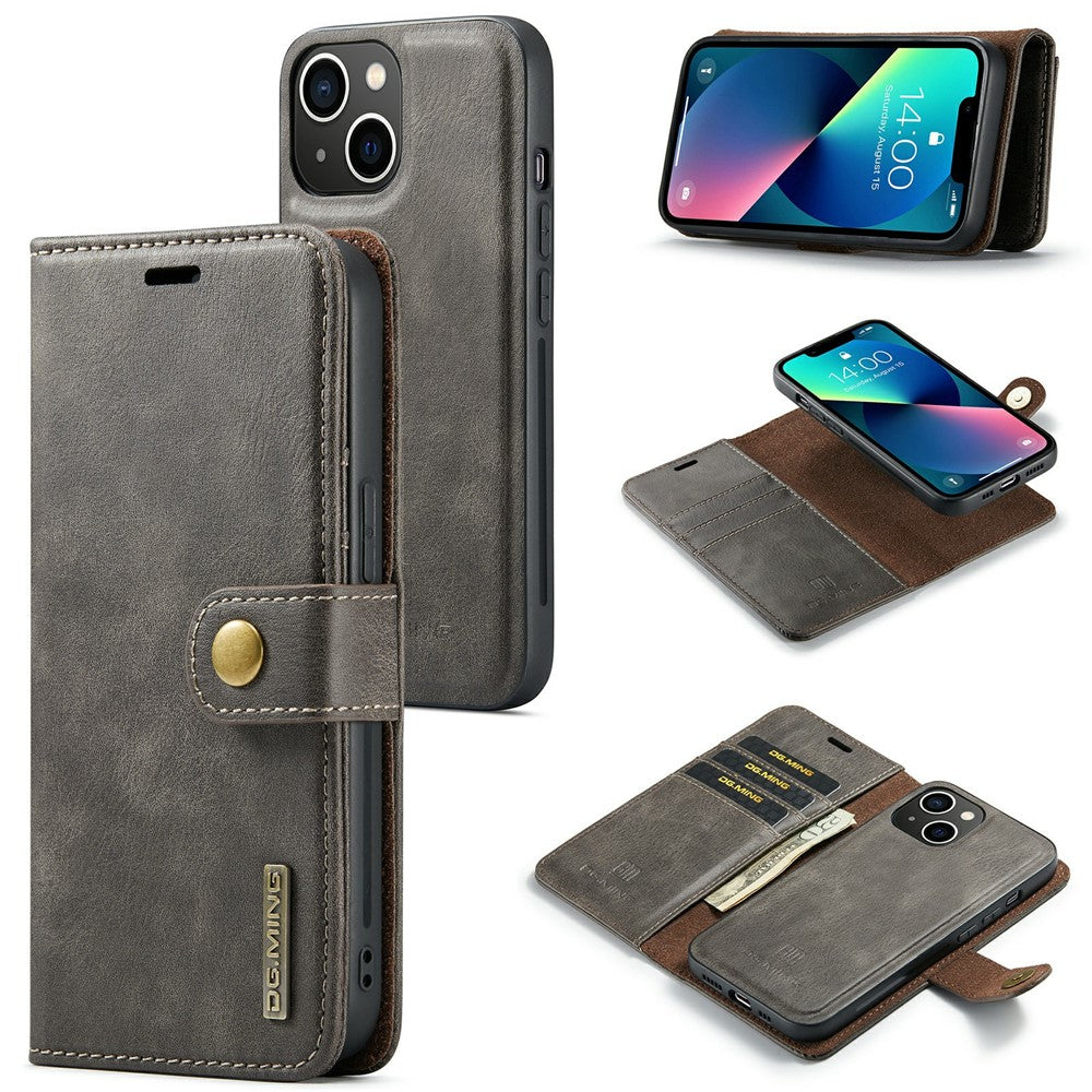 DG.MING for iPhone 15 Plus Detachable Magnetic Phone Case Anti-Dorp Split Leather Wallet Stand Case