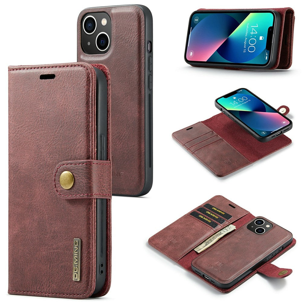 DG.MING for iPhone 15 Plus Detachable Magnetic Phone Case Anti-Dorp Split Leather Wallet Stand Case