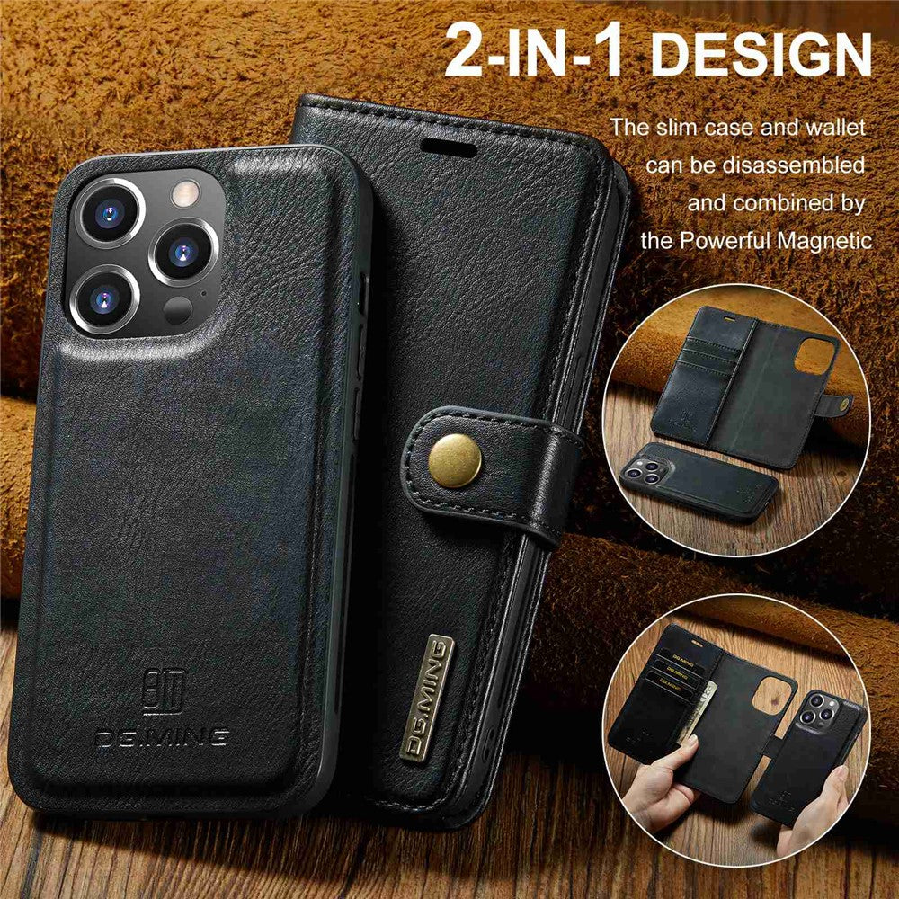 DG.MING For iPhone 15 Pro Max Detachable Magnetic Phone Case Drop Proof Split Leather Wallet Stand Cover