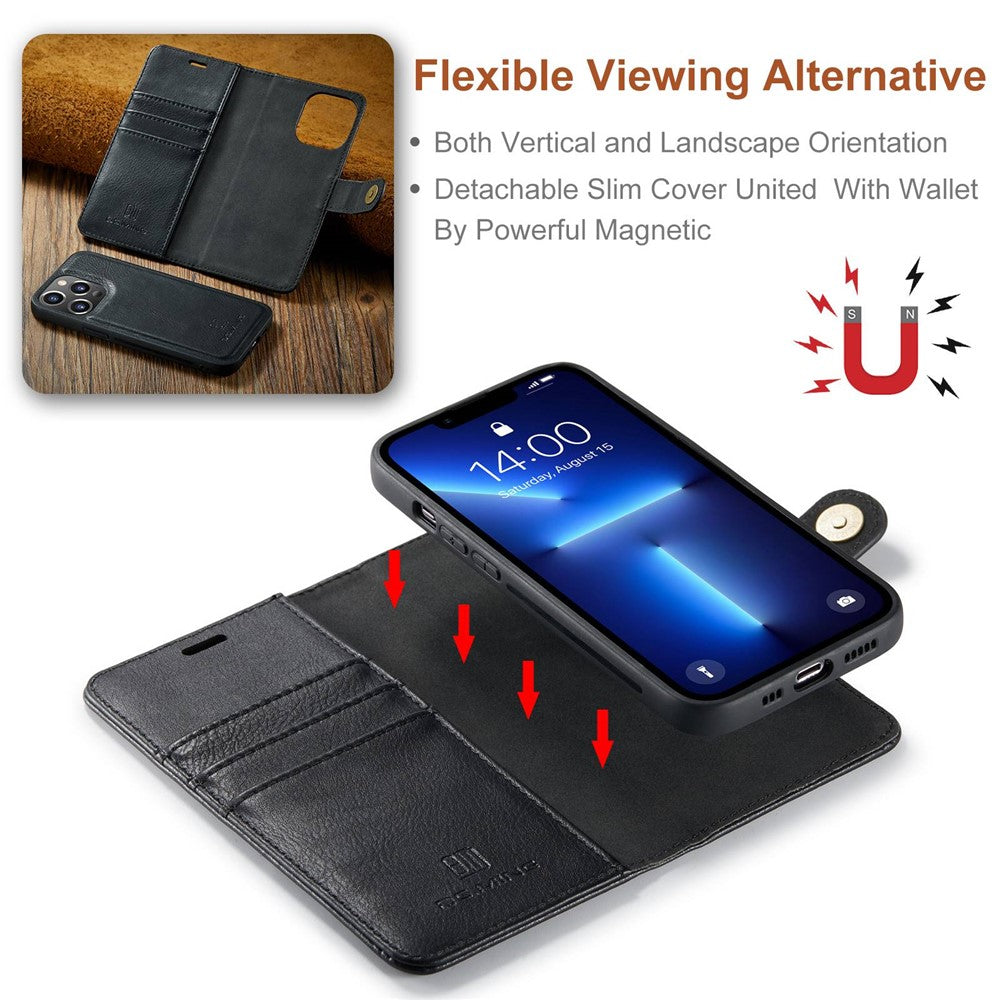 DG.MING For iPhone 15 Pro Max Detachable Magnetic Phone Case Drop Proof Split Leather Wallet Stand Cover