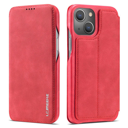 LC.IMEEKE For iPhone 15 Leather Stand Phone Case Drop-proof Cover with Card Slot