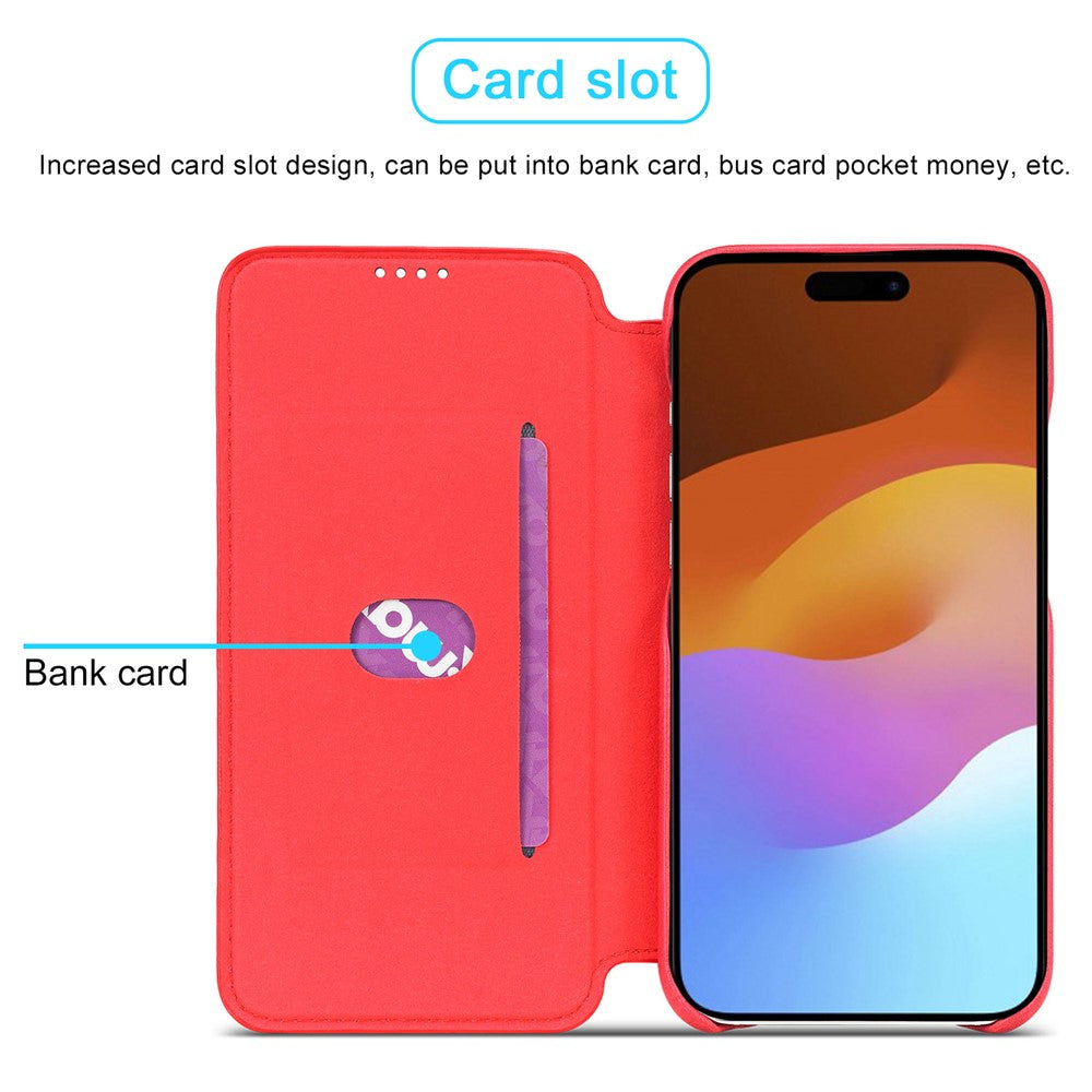 LC.IMEEKE For iPhone 15 Leather Stand Phone Case Drop-proof Cover with Card Slot