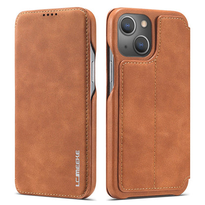 LC.IMEEKE For iPhone 15 Leather Stand Phone Case Drop-proof Cover with Card Slot