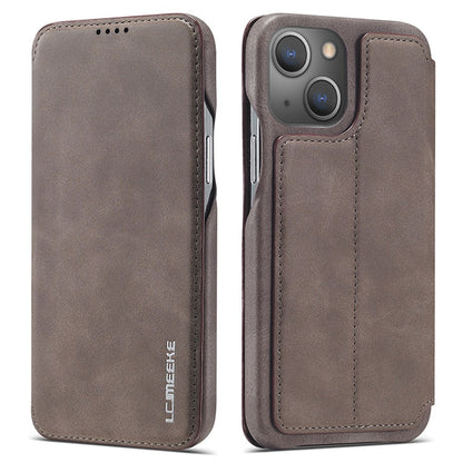 LC.IMEEKE For iPhone 15 Leather Stand Phone Case Drop-proof Cover with Card Slot