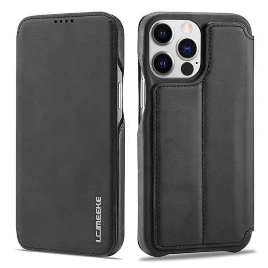 LC.IMEEKE For iPhone 15 Pro Max Drop-proof Stand Cover PU Leather Phone Case with Card Slot