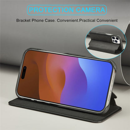 LC.IMEEKE For iPhone 15 Pro Max Drop-proof Stand Cover PU Leather Phone Case with Card Slot