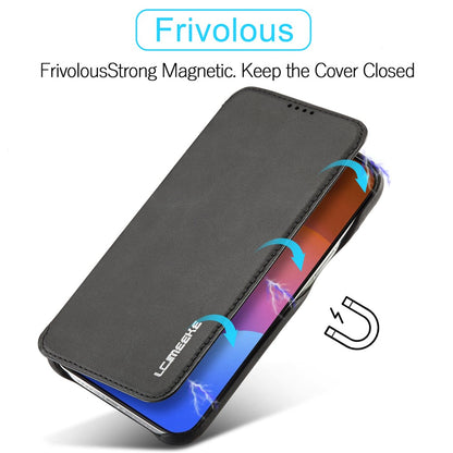 LC.IMEEKE For iPhone 15 Pro Max Drop-proof Stand Cover PU Leather Phone Case with Card Slot