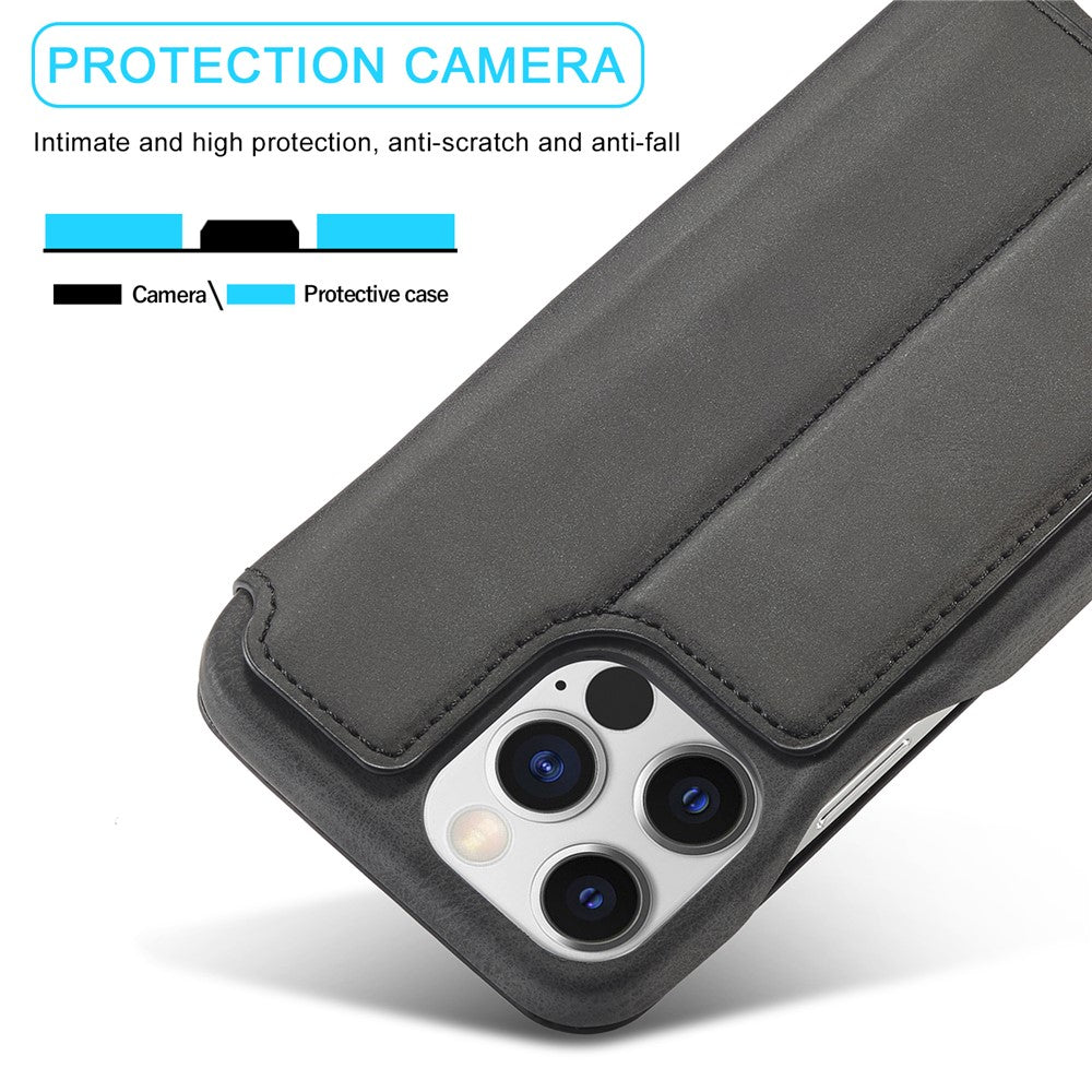 LC.IMEEKE For iPhone 15 Pro Max Drop-proof Stand Cover PU Leather Phone Case with Card Slot