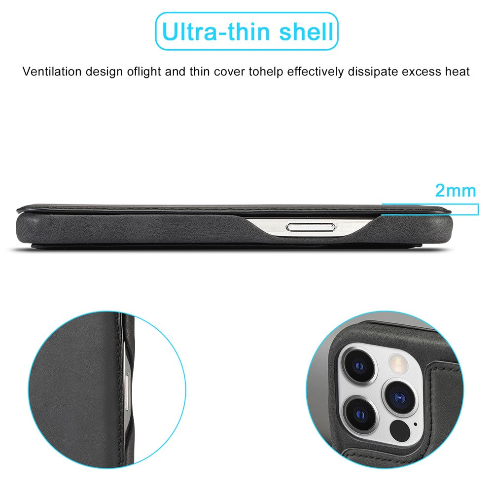 LC.IMEEKE For iPhone 15 Pro Max Drop-proof Stand Cover PU Leather Phone Case with Card Slot