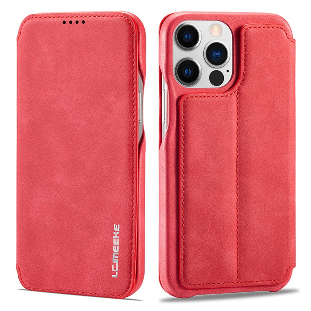 LC.IMEEKE For iPhone 15 Pro Max Drop-proof Stand Cover PU Leather Phone Case with Card Slot
