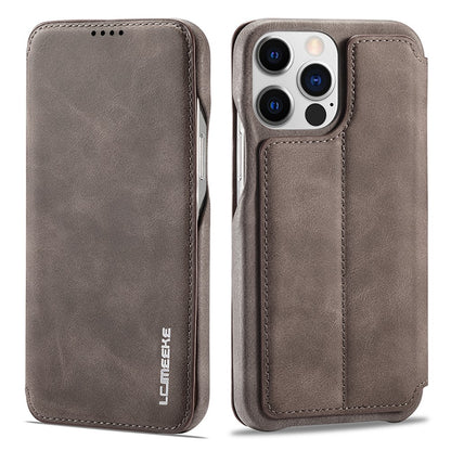 LC.IMEEKE For iPhone 15 Pro Max Drop-proof Stand Cover PU Leather Phone Case with Card Slot