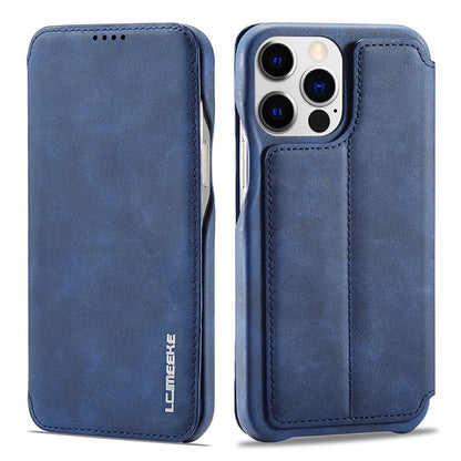 LC.IMEEKE For iPhone 15 Pro Max Drop-proof Stand Cover PU Leather Phone Case with Card Slot