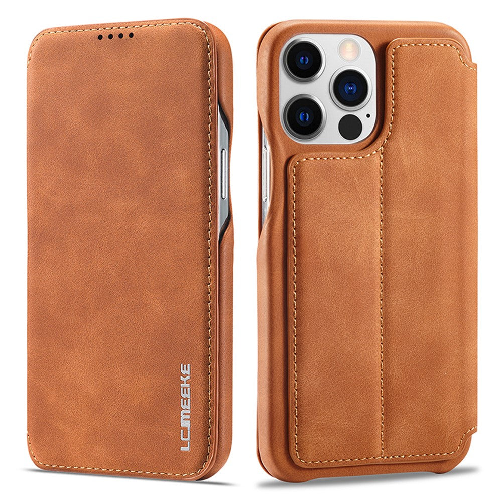 LC.IMEEKE For iPhone 15 Pro Max Drop-proof Stand Cover PU Leather Phone Case with Card Slot