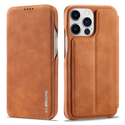 LC.IMEEKE For iPhone 15 Pro Max Drop-proof Stand Cover PU Leather Phone Case with Card Slot