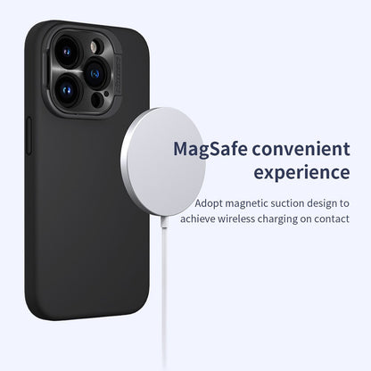 NILLKIN Lenswing Magnetic Phone Case for iPhone 15 Pro , Soft Silicone Camera Lens Frame Kickstand Cover