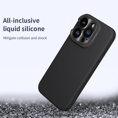 NILLKIN Lenswing Magnetic Phone Case for iPhone 15 Pro , Soft Silicone Camera Lens Frame Kickstand Cover