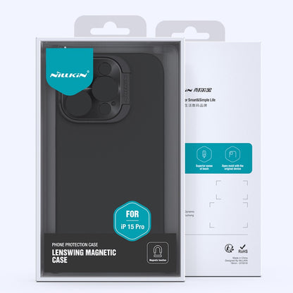 NILLKIN Lenswing Magnetic Phone Case for iPhone 15 Pro , Soft Silicone Camera Lens Frame Kickstand Cover