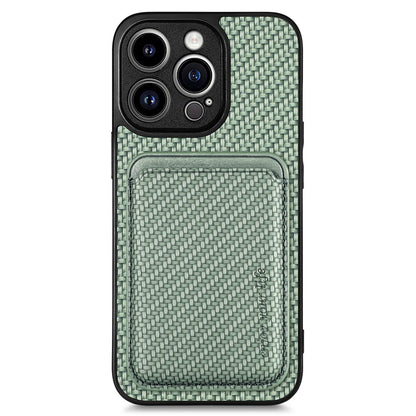 Detachable Magnetic Card Holder Phone Case for iPhone 15 Pro , Carbon Fiber PU Leather Coated PC+TPU Cover