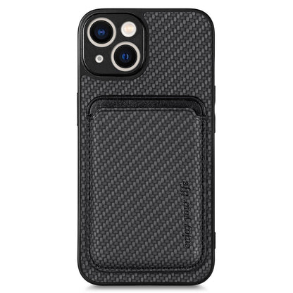 Carbon Fiber Phone Case for iPhone 15 , Leather+PC+TPU Cover with Detachable Magnetic Card Holder
