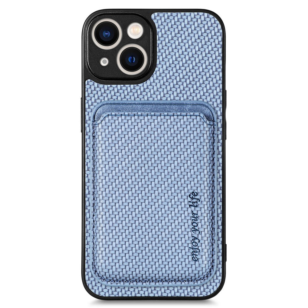 Carbon Fiber Phone Case for iPhone 15 , Leather+PC+TPU Cover with Detachable Magnetic Card Holder