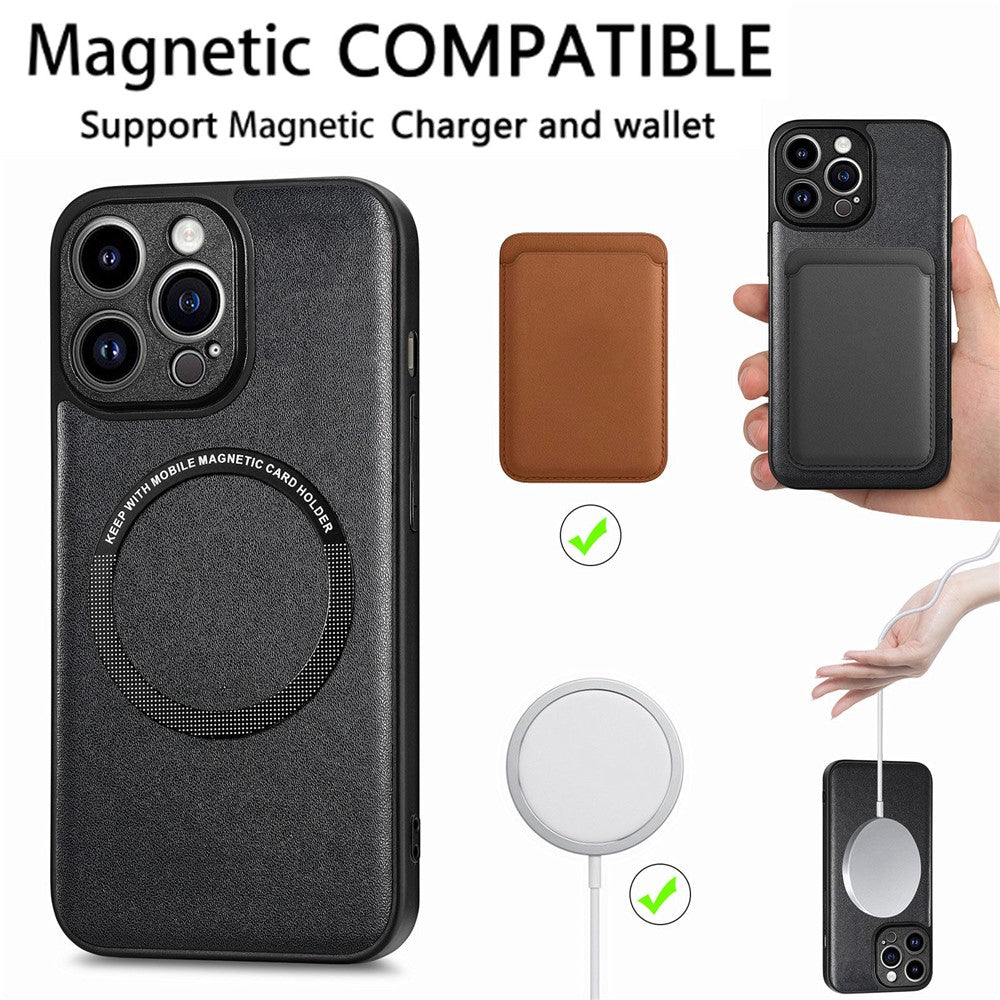 For iPhone 15 Pro Max Magnetic Phone Case Compatible with MagSafe PU Leather Coated PC+TPU Cover