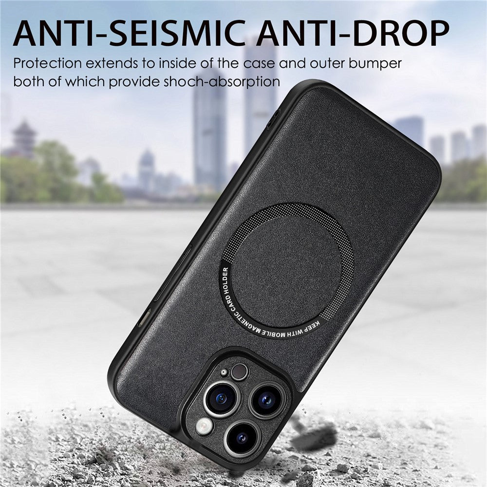 For iPhone 15 Pro Max Magnetic Phone Case Compatible with MagSafe PU Leather Coated PC+TPU Cover