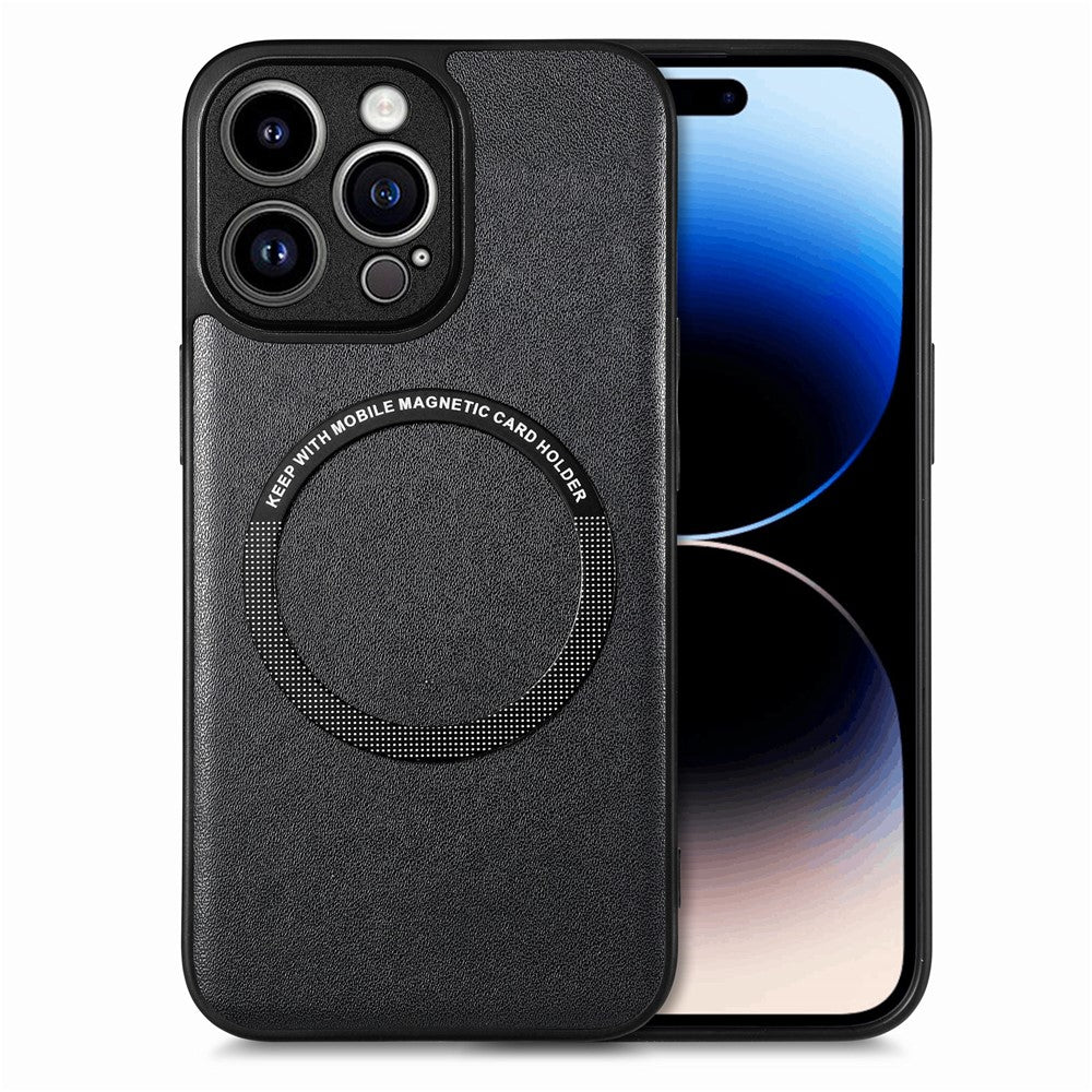 For iPhone 15 Pro Magnetic Phone Case PU Leather Coated PC+TPU Anti-drop Cover Compatible with MagSafe