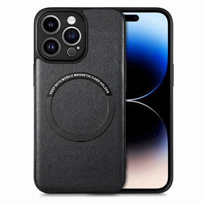 For iPhone 15 Pro Magnetic Phone Case PU Leather Coated PC+TPU Anti-drop Cover Compatible with MagSafe