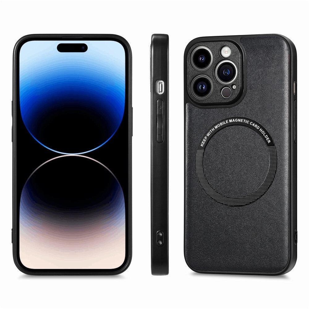 For iPhone 15 Pro Magnetic Phone Case PU Leather Coated PC+TPU Anti-drop Cover Compatible with MagSafe