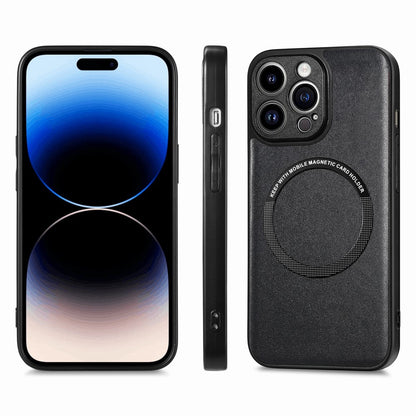 For iPhone 15 Pro Magnetic Phone Case PU Leather Coated PC+TPU Anti-drop Cover Compatible with MagSafe