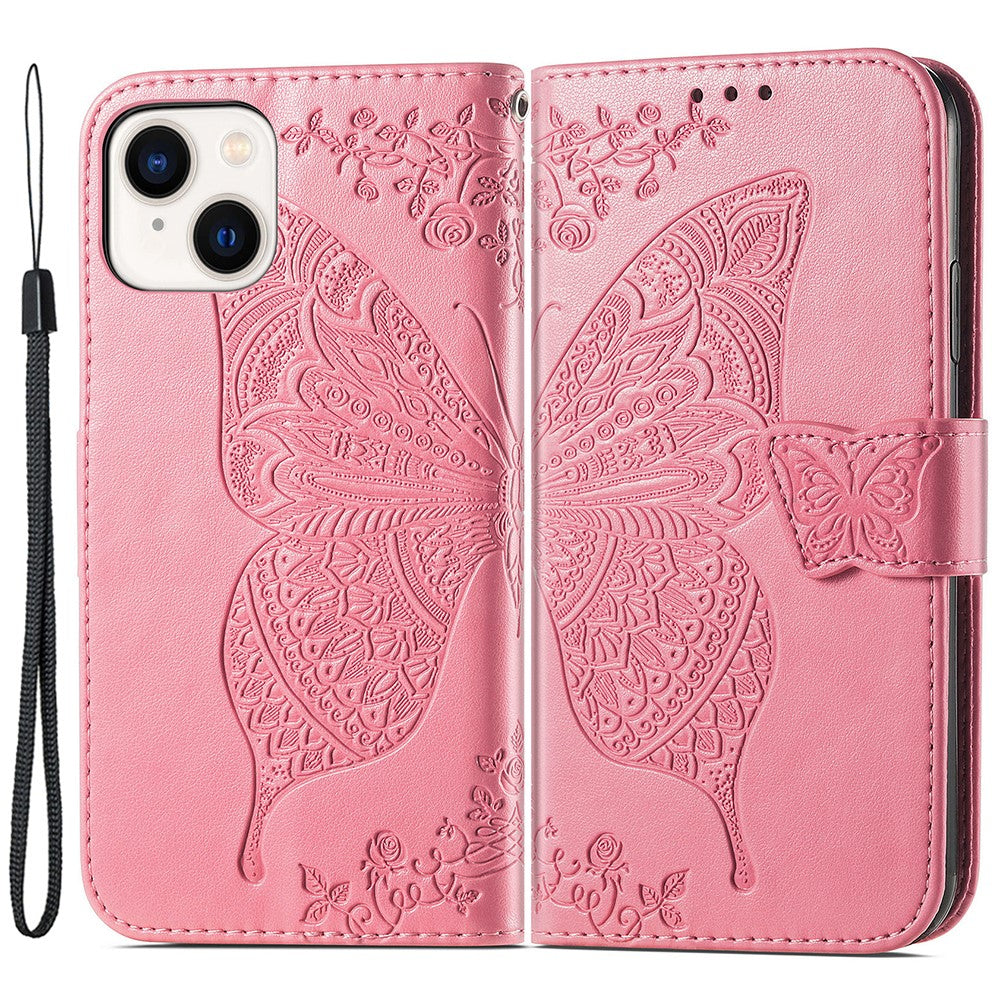 For iPhone 15 Butterfly Imprinted Phone Leather Case Wallet Stand Phone Cover