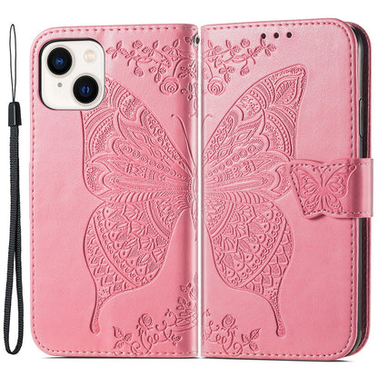 For iPhone 15 Butterfly Imprinted Phone Leather Case Wallet Stand Phone Cover