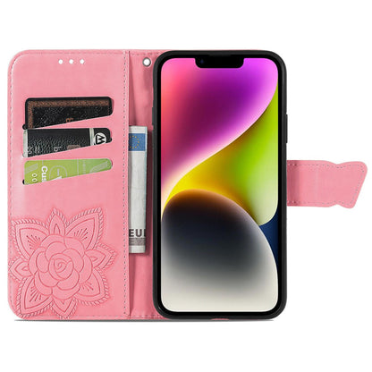 For iPhone 15 Butterfly Imprinted Phone Leather Case Wallet Stand Phone Cover