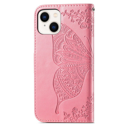For iPhone 15 Butterfly Imprinted Phone Leather Case Wallet Stand Phone Cover