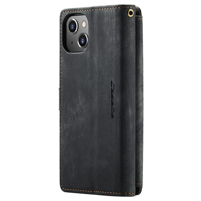 For iPhone 15 Plus Phone Cases with Strap CASEME C30 Zipper Multiple Card Holder PU Leather Cover