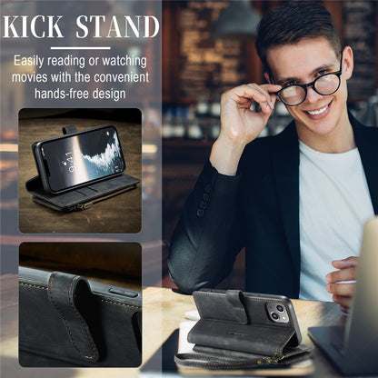 For iPhone 15 Phone Cases with Strap CASEME C30 Zipper Multiple Card Holder PU Leather Cover