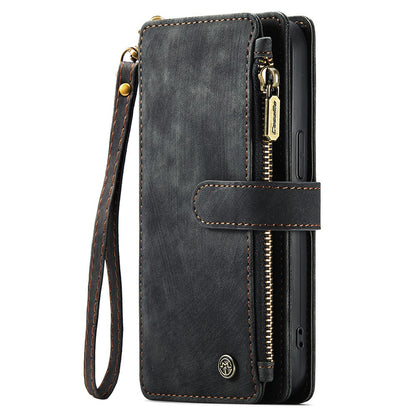 For iPhone 15 Phone Cases with Strap CASEME C30 Zipper Multiple Card Holder PU Leather Cover