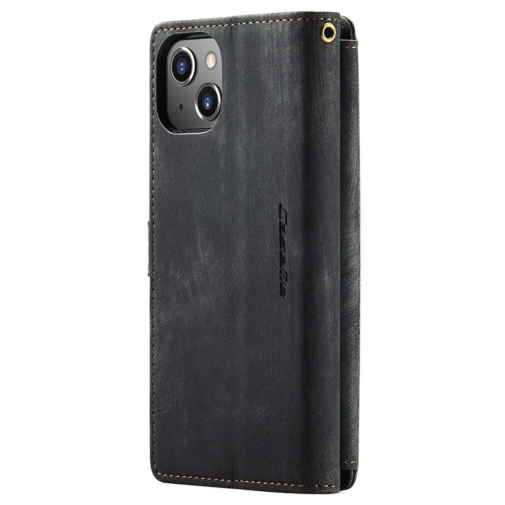 For iPhone 15 Phone Cases with Strap CASEME C30 Zipper Multiple Card Holder PU Leather Cover