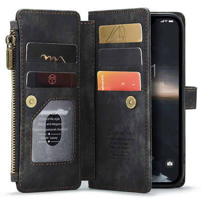 For iPhone 15 Phone Cases with Strap CASEME C30 Zipper Multiple Card Holder PU Leather Cover