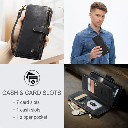 For iPhone 15 Phone Cases with Strap CASEME C30 Zipper Multiple Card Holder PU Leather Cover