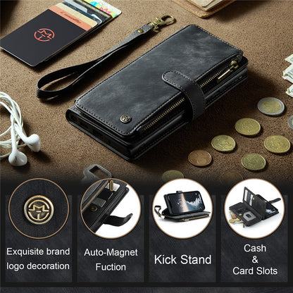 For iPhone 15 Phone Cases with Strap CASEME C30 Zipper Multiple Card Holder PU Leather Cover
