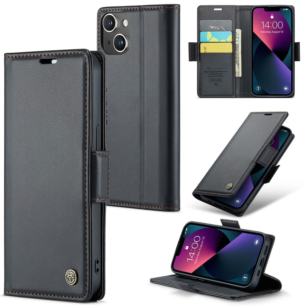For iPhone 15 Leather Case CASEME 023 RFID Blocking 3 Card Slot Mobile Cover