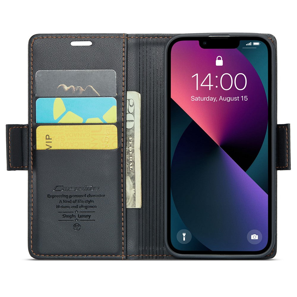 For iPhone 15 Leather Case CASEME 023 RFID Blocking 3 Card Slot Mobile Cover