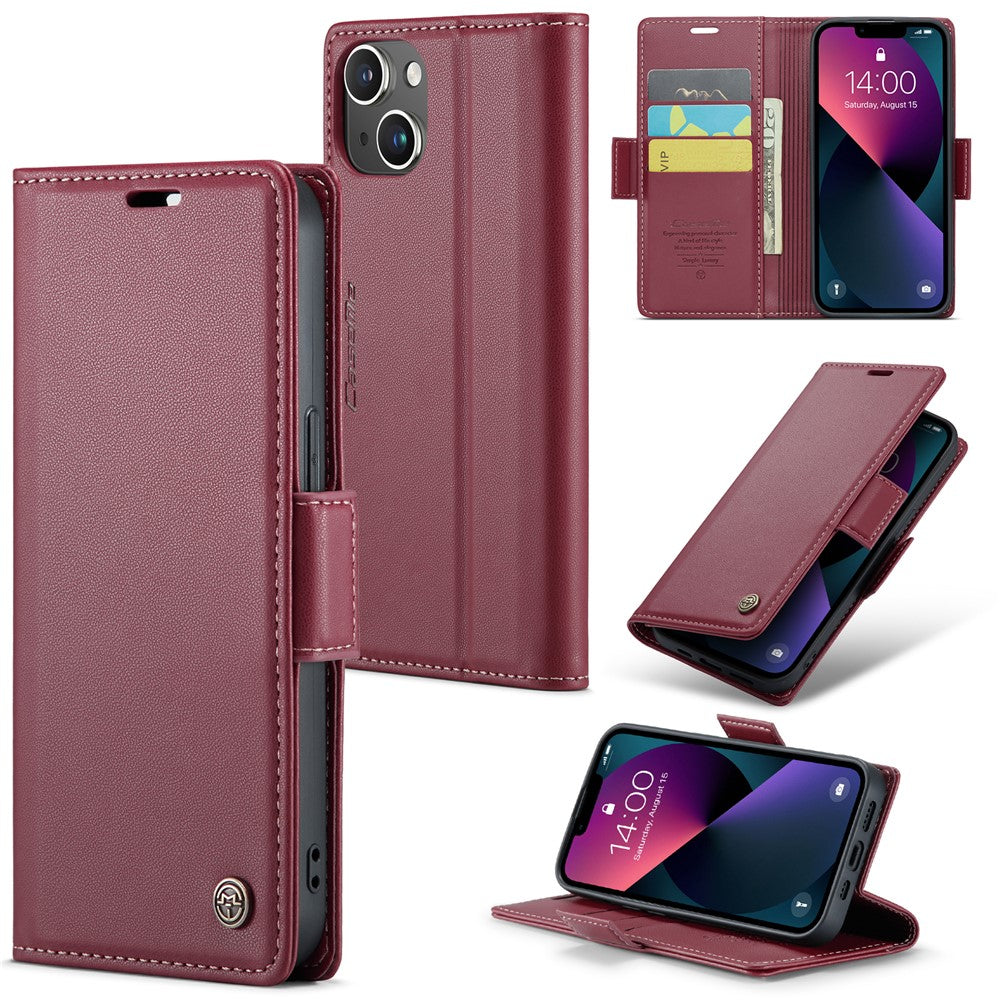 For iPhone 15 Leather Case CASEME 023 RFID Blocking 3 Card Slot Mobile Cover