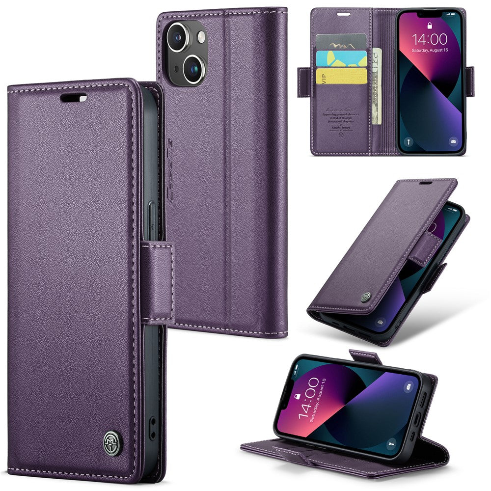For iPhone 15 Leather Case CASEME 023 RFID Blocking 3 Card Slot Mobile Cover